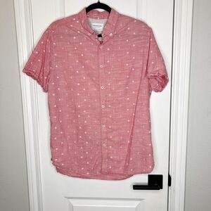 Denim & Flower Red Sailboat Printed Button Down Slim Fit Shirt Men's Size Large
